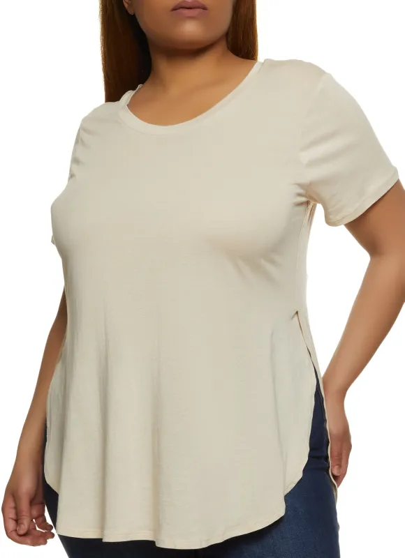 Plus Size Basic Split Hem Tee made by Ambiance