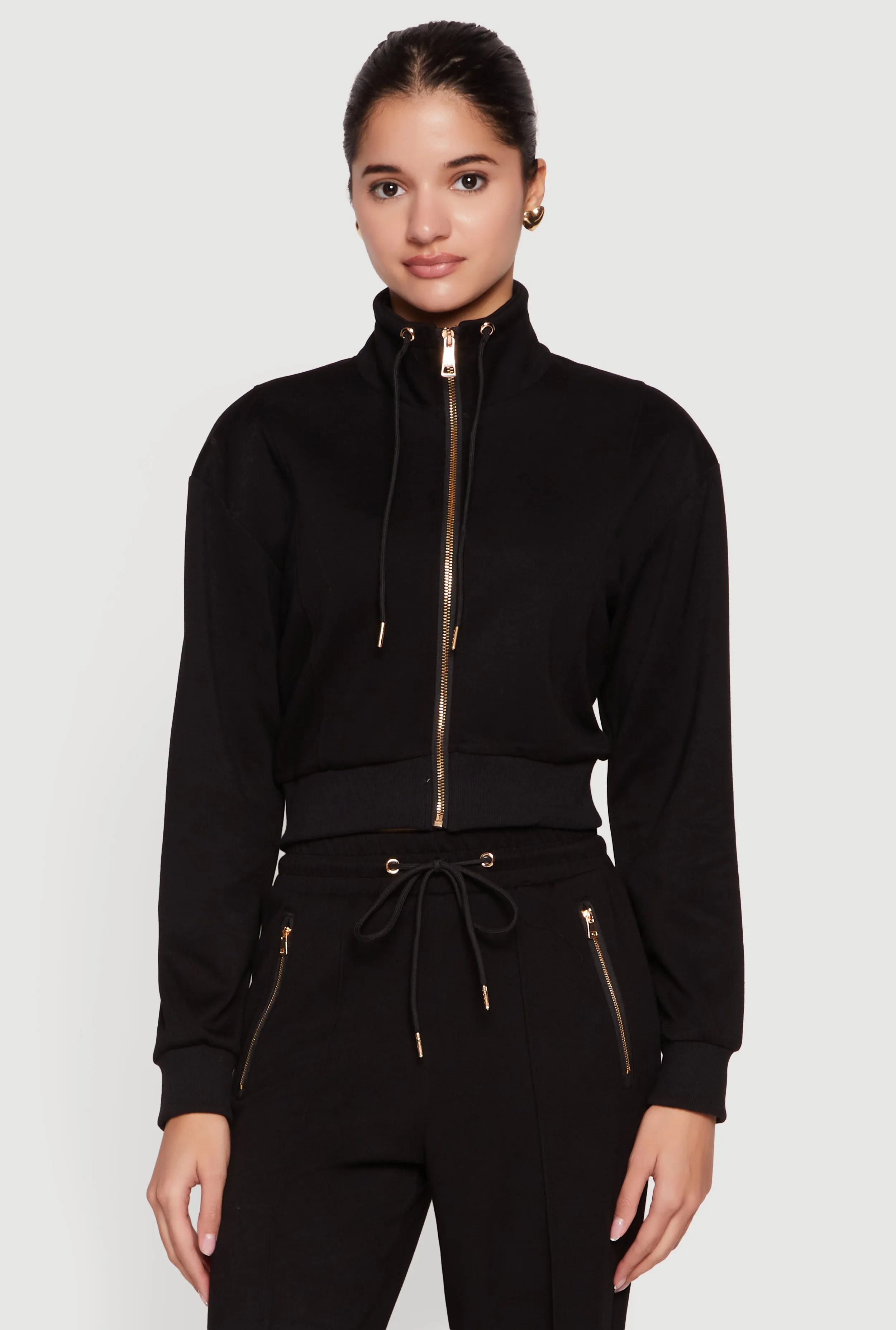 Drawstring Mock Neck Zip Front Track Jacket sold by Rainbow