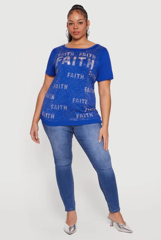 Plus Size Rhinestone Faith Graphic Tee made by Rainbow