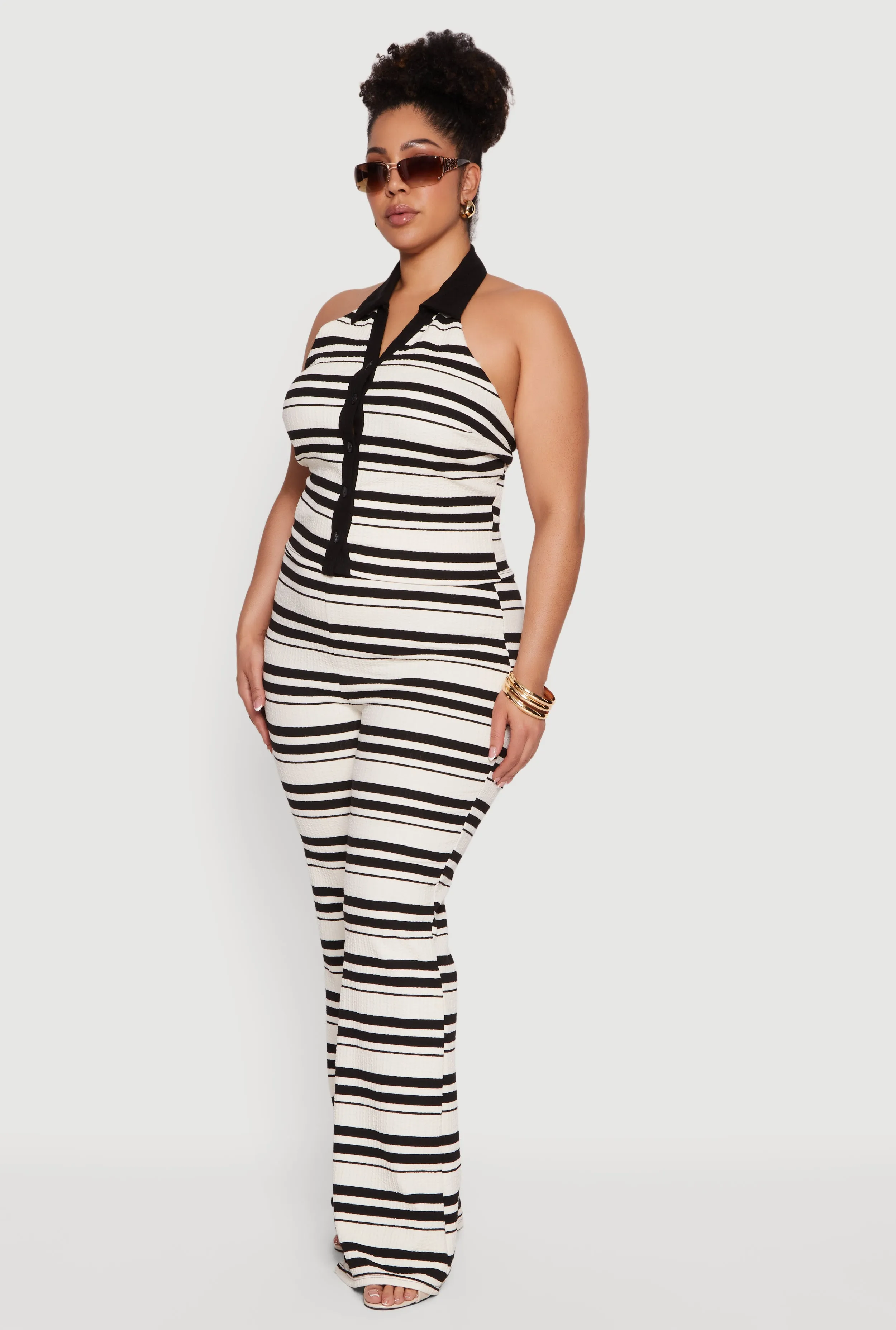 Plus Size Striped Button Front Halter Top sold by Rainbow product image thumbnail 3