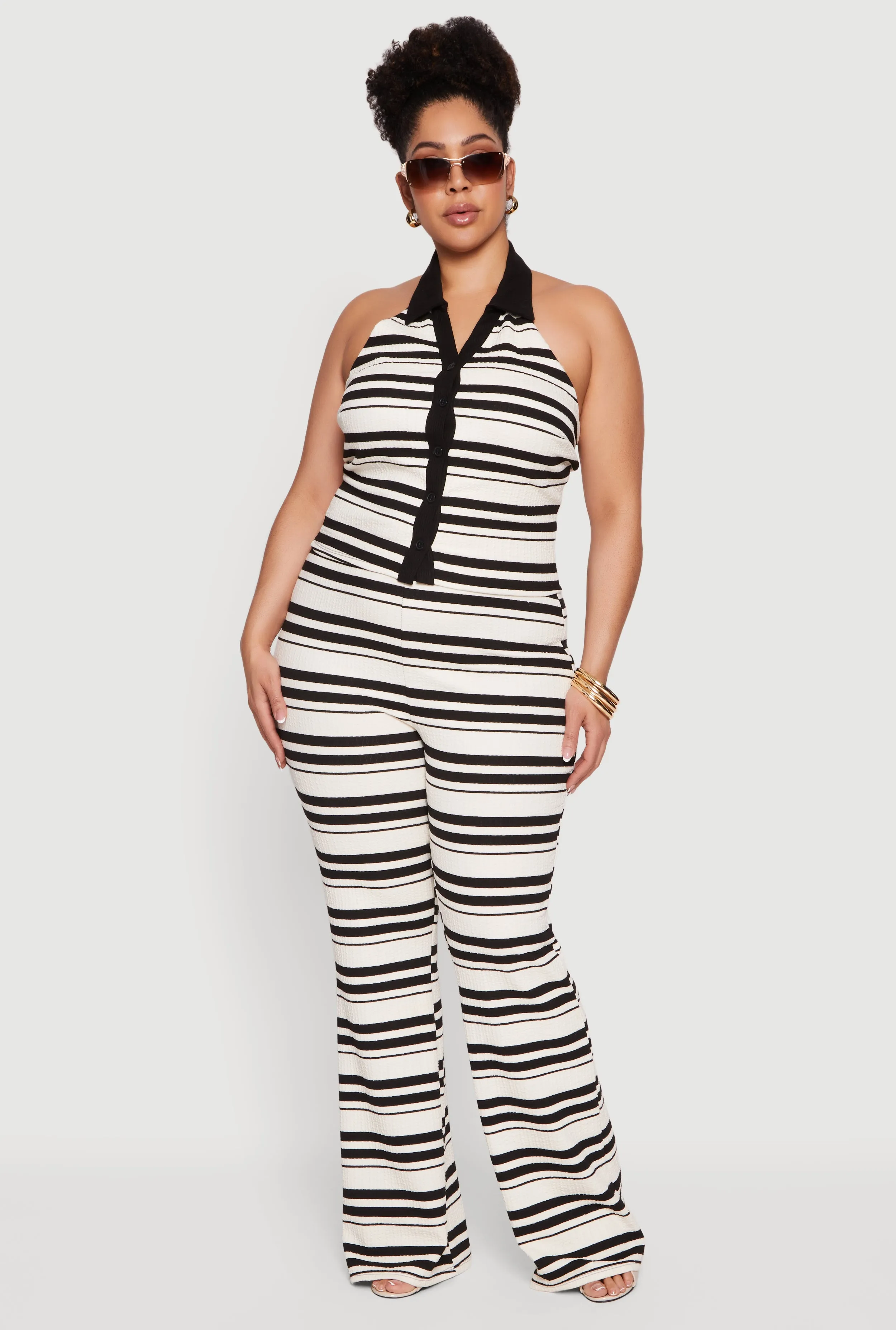 Plus Size Striped Button Front Halter Top sold by Rainbow product image thumbnail 2