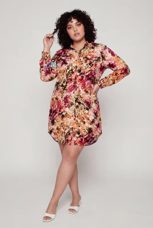 Plus Size Printed Button Front Shirt Dress made by Rainbow