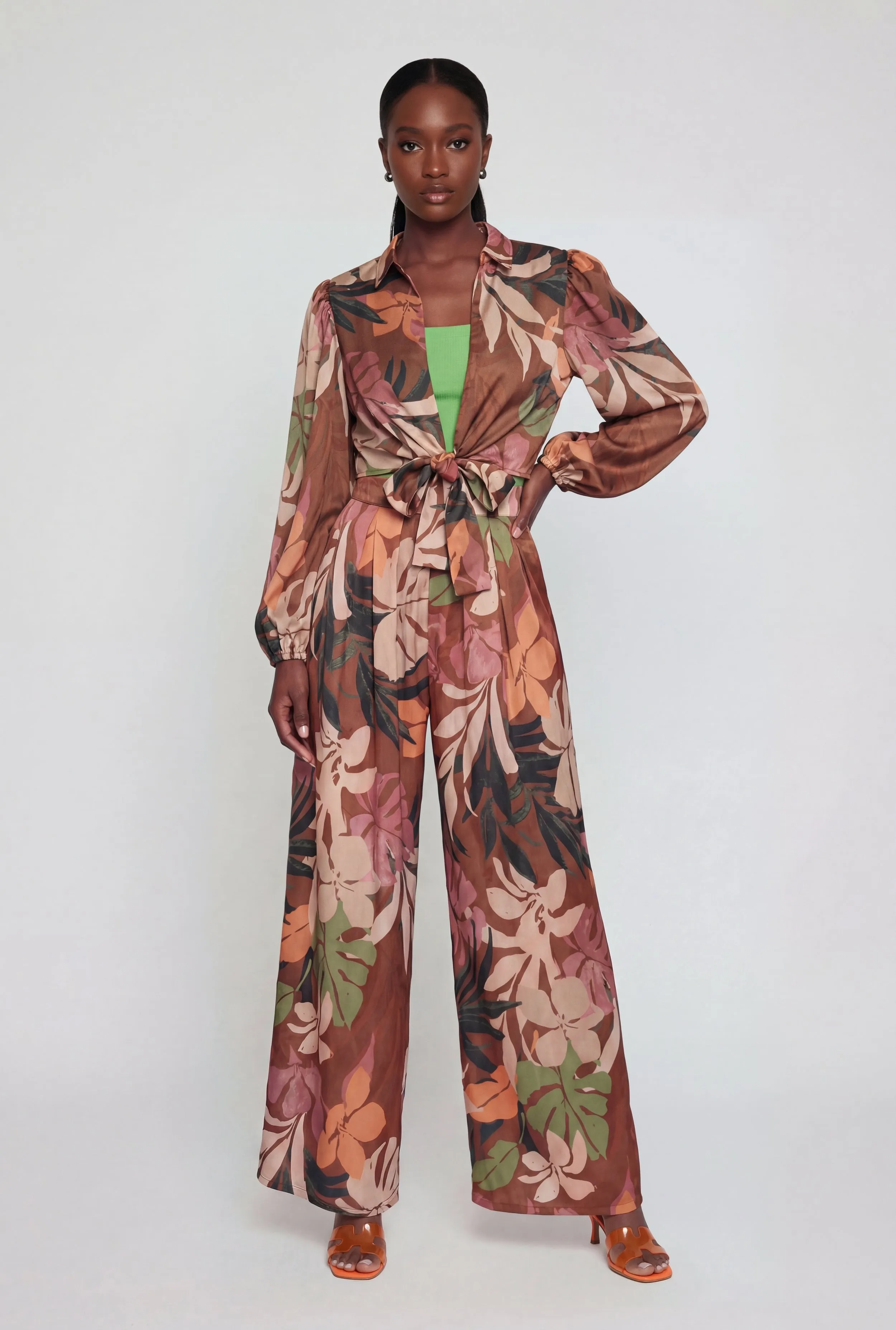 Floral Satin High Waisted Wide Leg Pants sold by Rainbow