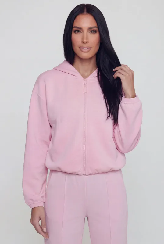 Zip Front Bubble Hem Hooded Sweatshirt made by Rainbow