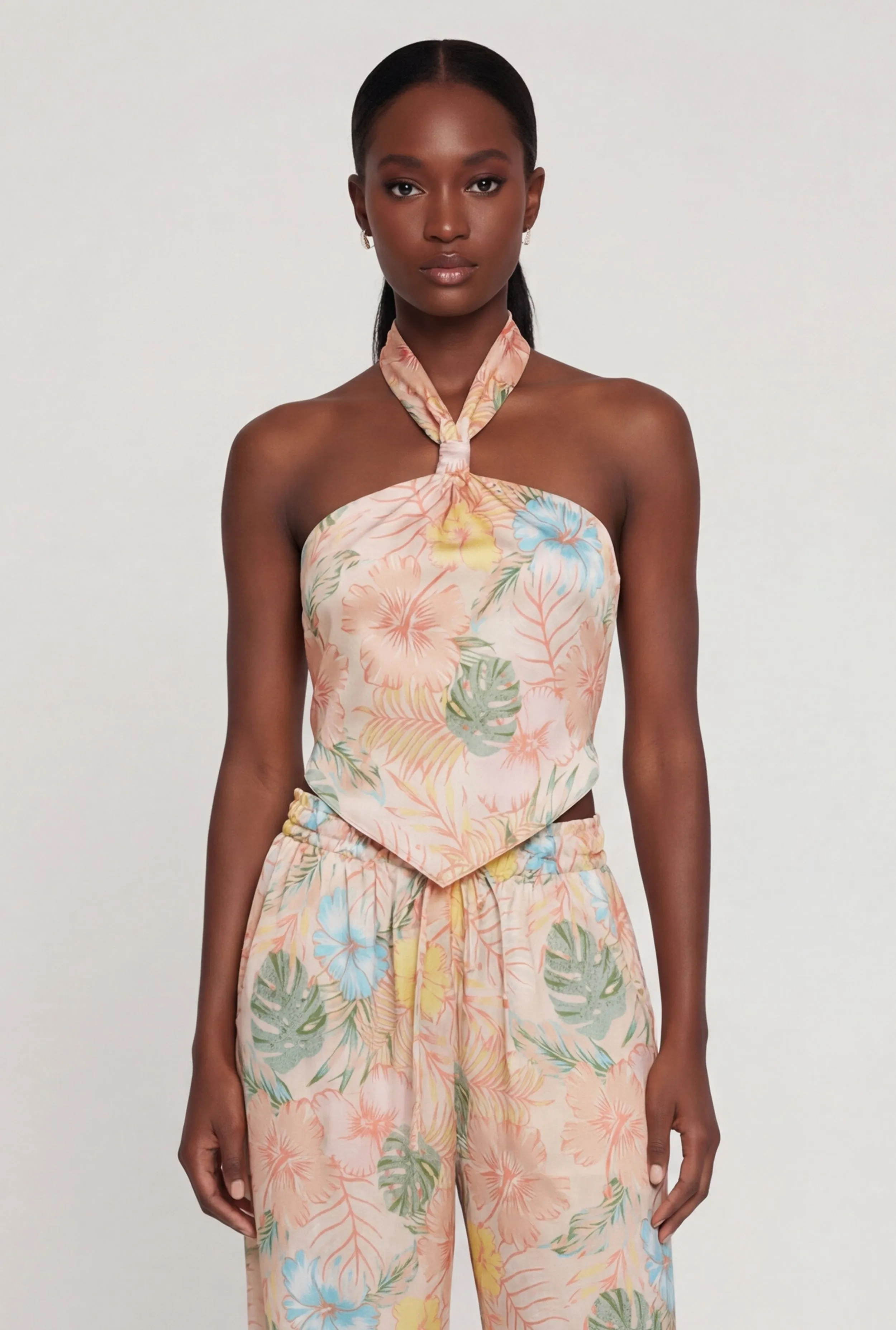 Satin Floral Halter Top with Tie Back sold by Rainbow