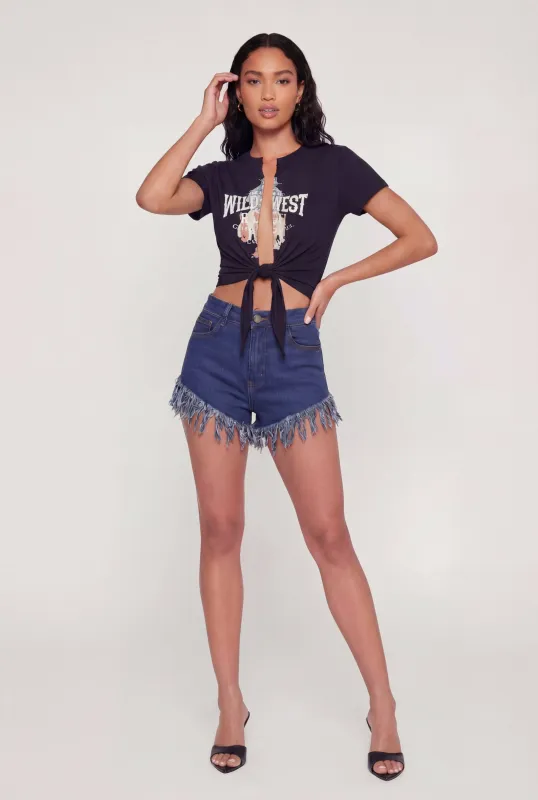 Wild West Graphic Plunge Neck Tie Front Tee made by Rainbow