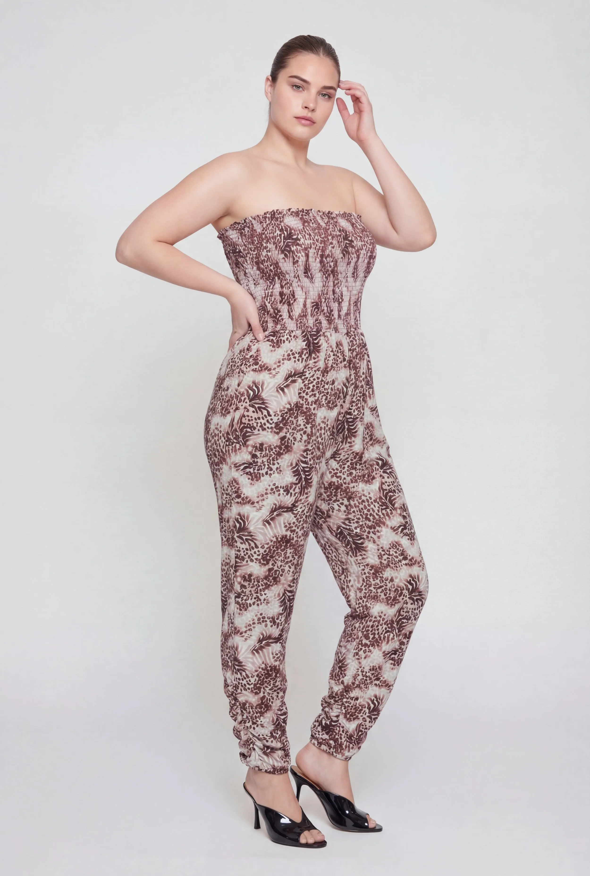 Plus Size Animal Print Smocked Tube Jumpsuit sold by Rainbow product image thumbnail 2
