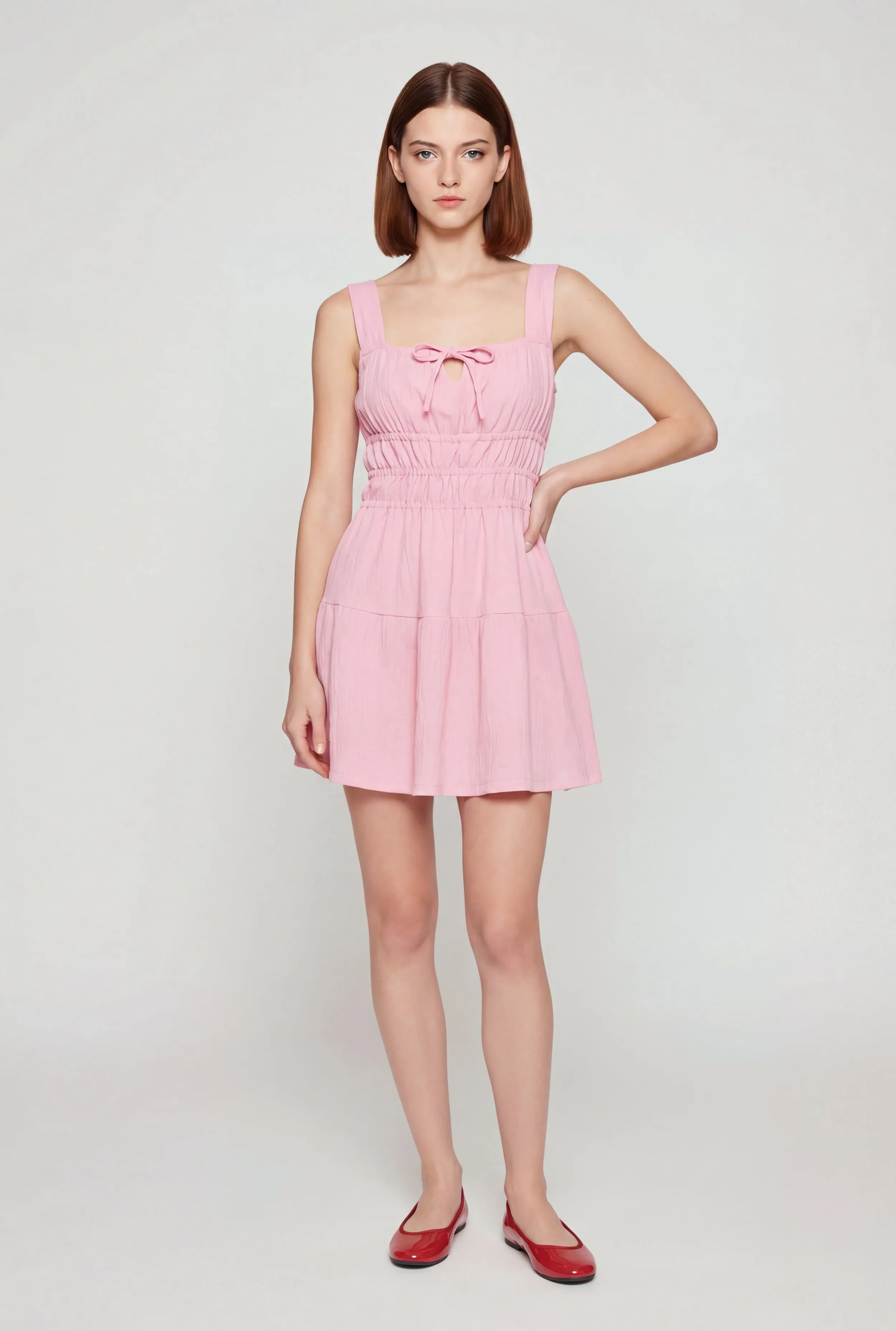 Crepe Knit Keyhole Detail Tiered Skater Dress sold by Rainbow