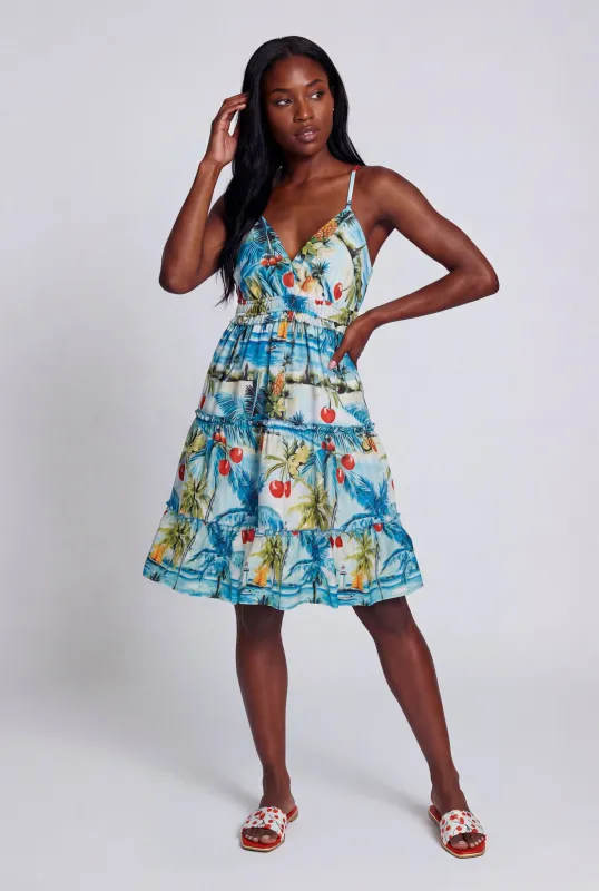 Cherry Palm Tree Print Ruffle Tiered Dress made by Rainbow