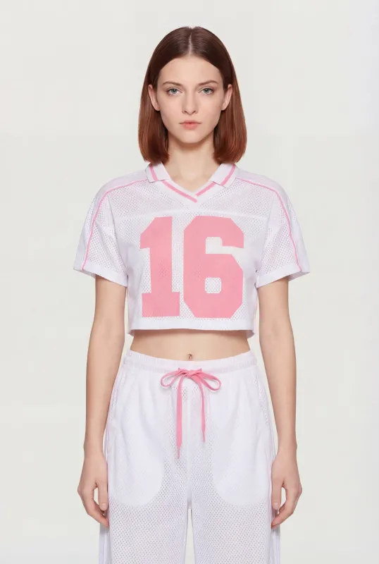 Collared 16 Graphic Cropped Mesh Jersey made by Rainbow