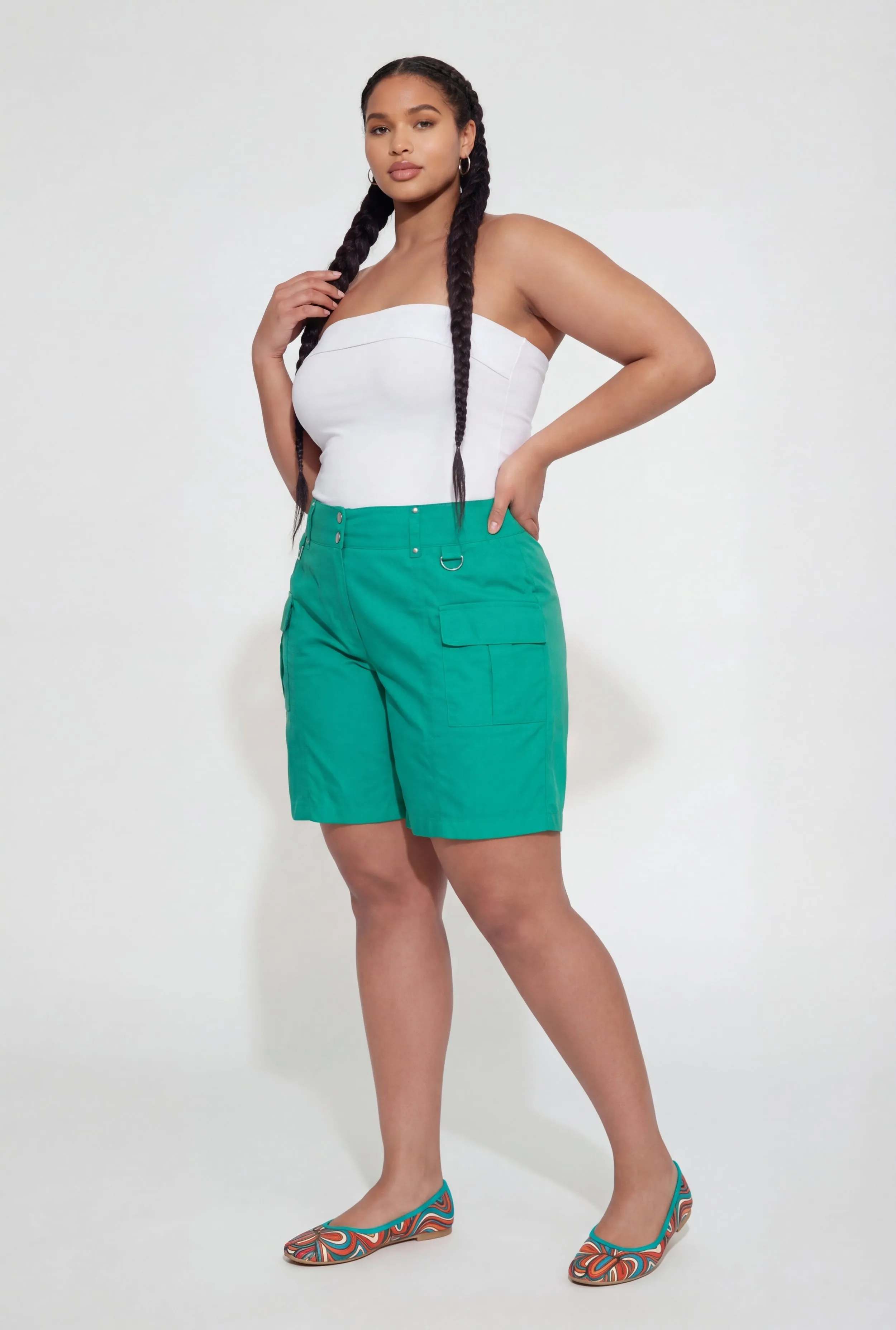 Plus Size High Waisted Stretch Cargo Shorts sold by Rainbow product image thumbnail 2
