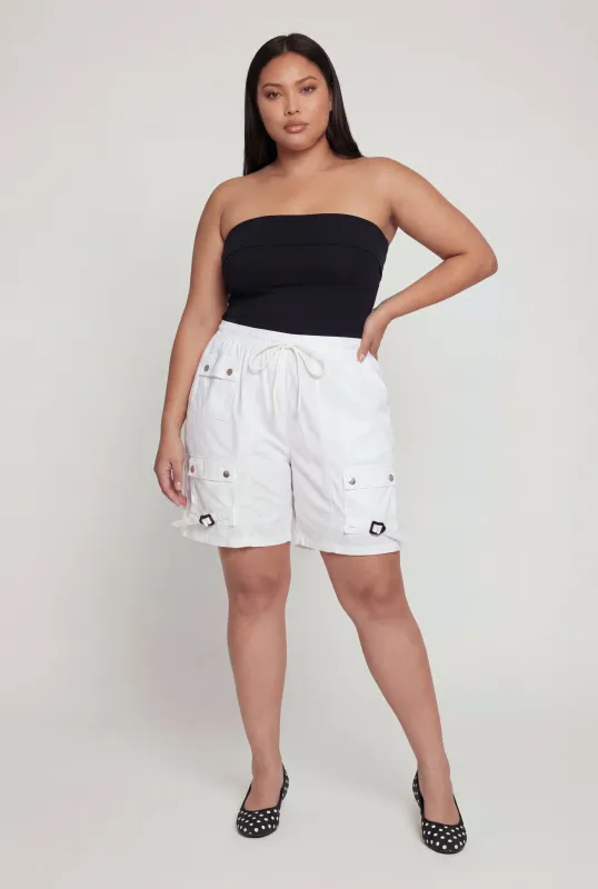 Plus Size Poplin Drawstring Waist Utility Shorts made by Rainbow