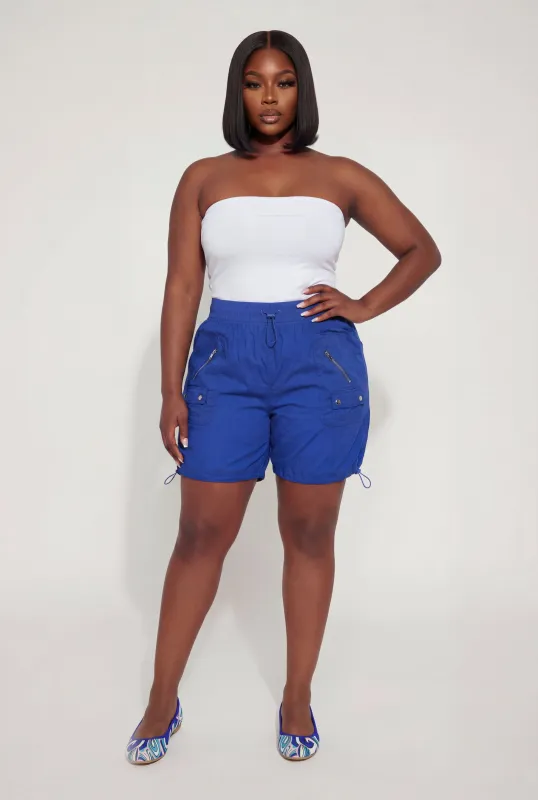 Plus Size Poplin Toggle Drawstring Waist Shorts made by Rainbow