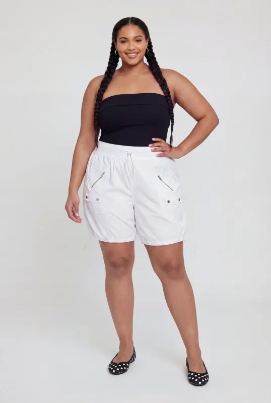 Plus Size Poplin Toggle Drawstring Waist Shorts made by Rainbow