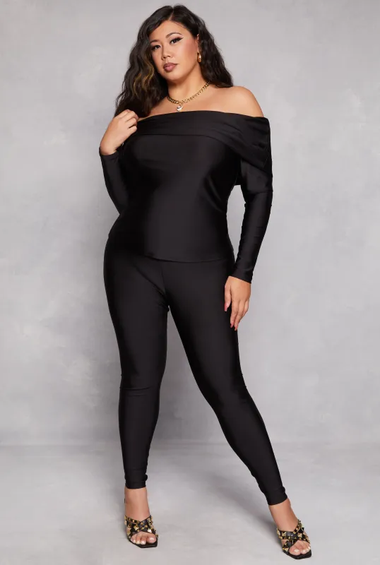 Plus Size Off the Shoulder Long Sleeve Top and Leggings made by Rainbow