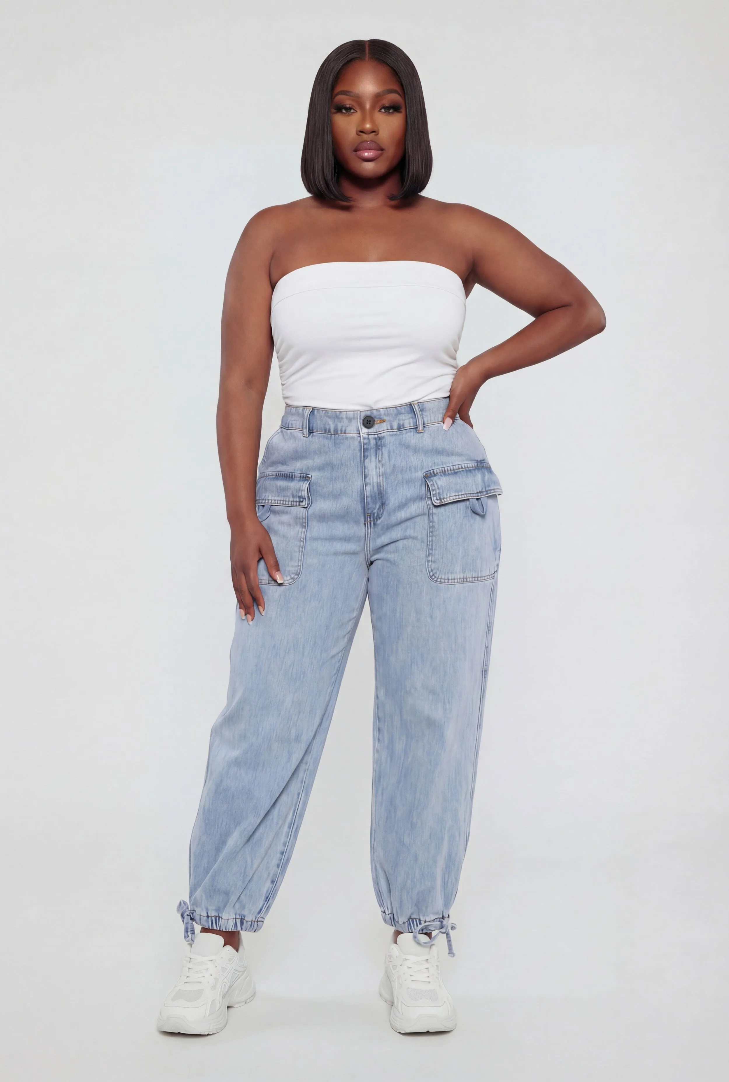 Plus Size Almost Famous Denim Cargo Joggers sold by Rainbow