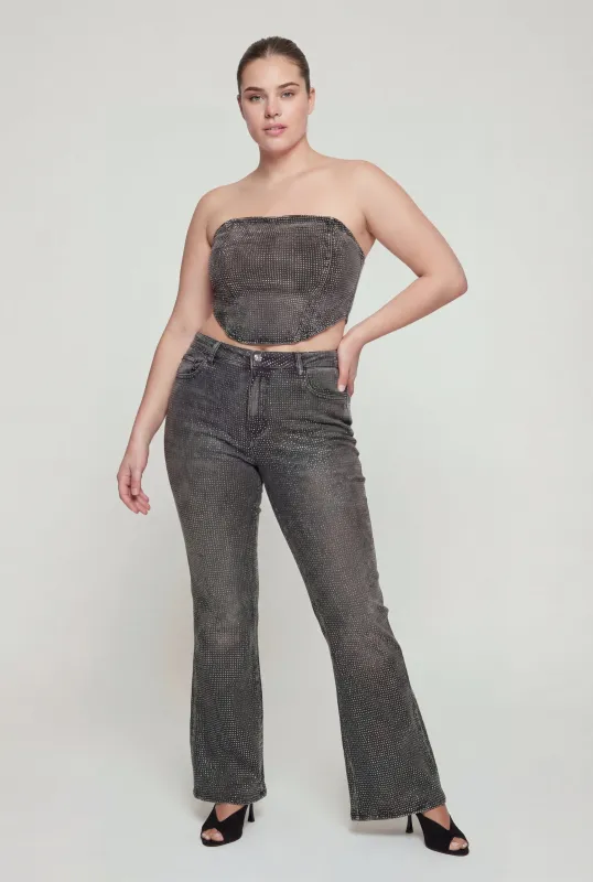 Plus Size High Waisted Rhinestone Flare Leg Jeans made by Daisy