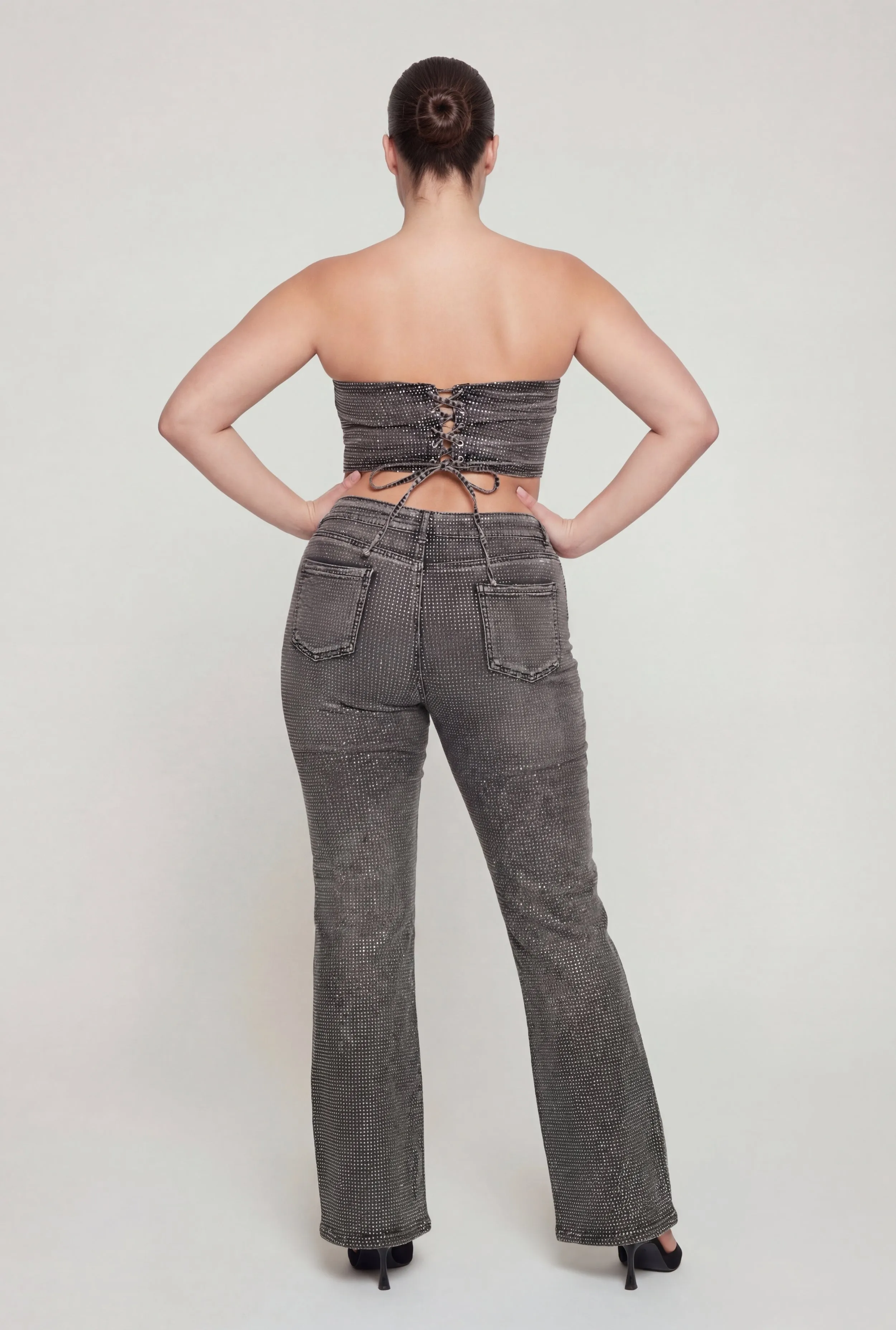 Plus Size High Waisted Rhinestone Flare Leg Jeans sold by Rainbow product image thumbnail 5