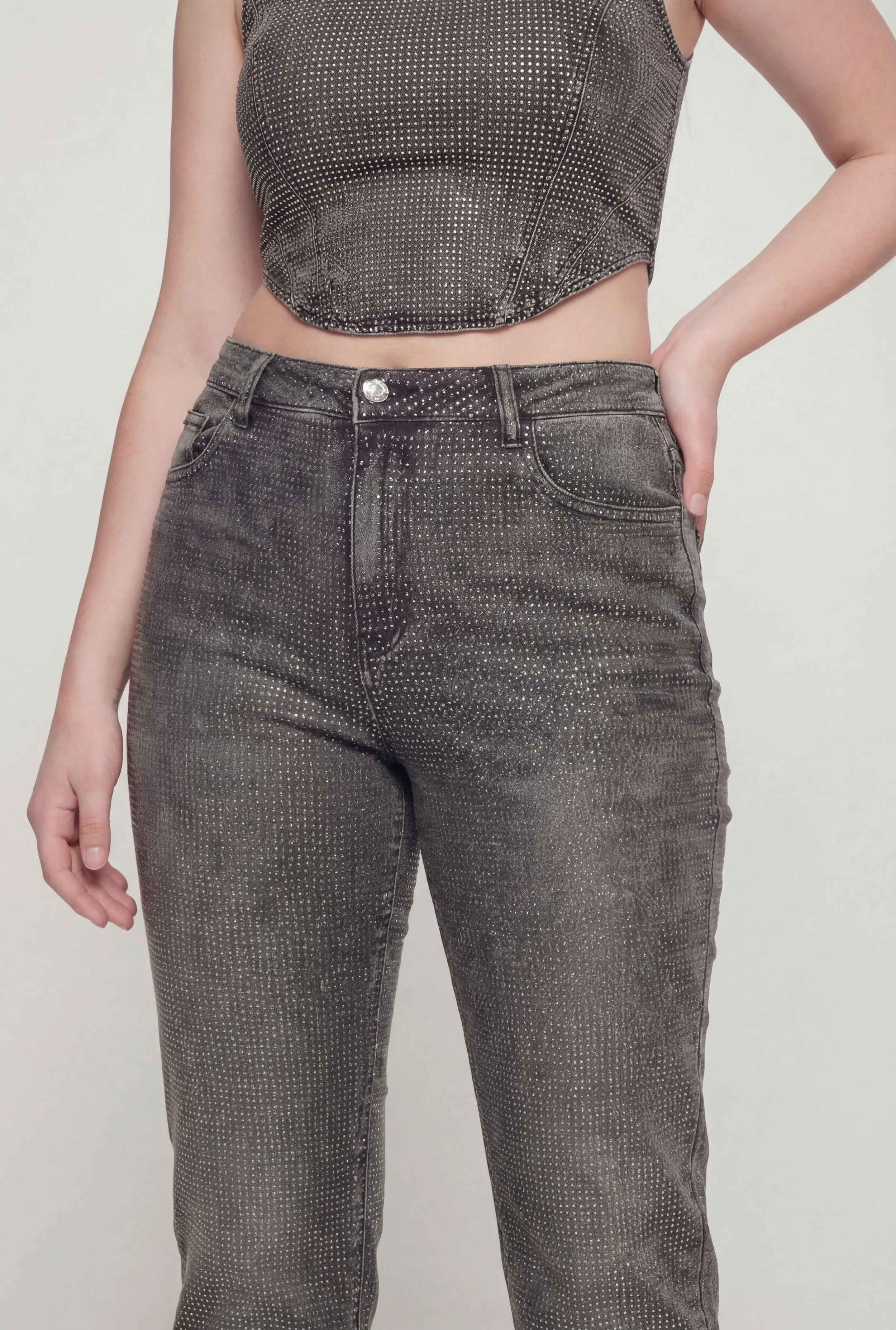 Plus Size High Waisted Rhinestone Flare Leg Jeans sold by Rainbow product image thumbnail 3