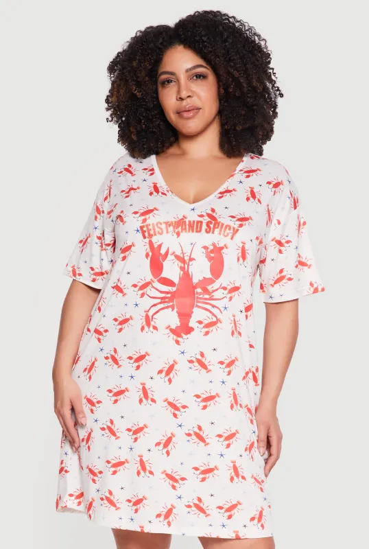 Plus Size Feisty and Spicy Crawfish Graphic Sleepshirt made by Rainbow