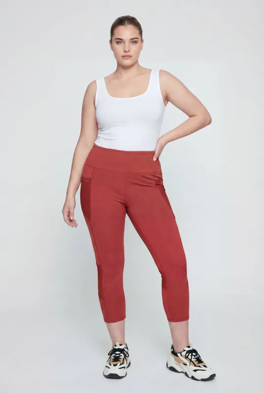 Plus Size Mesh Detail Cropped Leggings with Side Pockets made by Rainbow