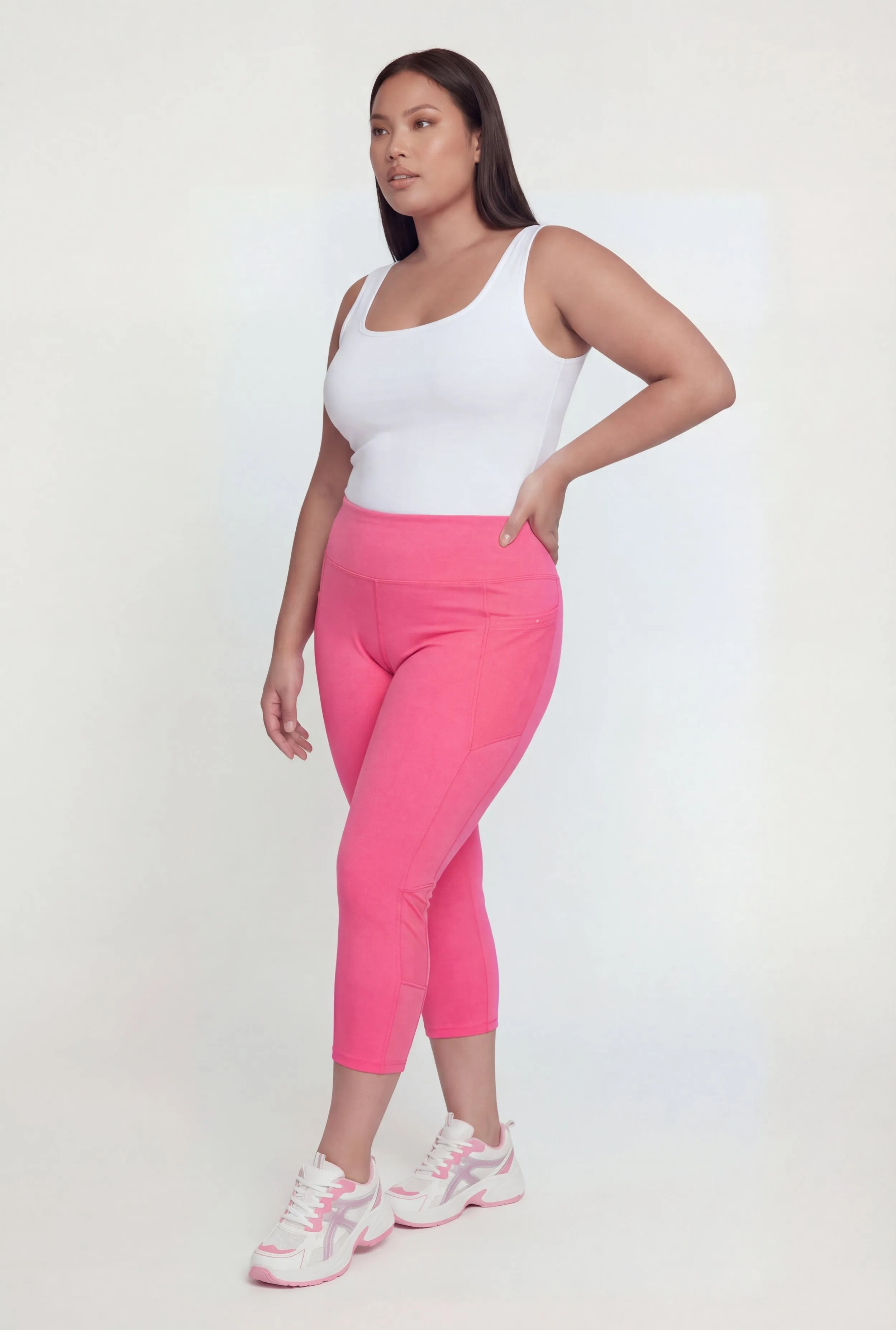 Plus Size Mesh Detail Cropped Leggings with Side Pockets sold by Rainbow product image thumbnail 2
