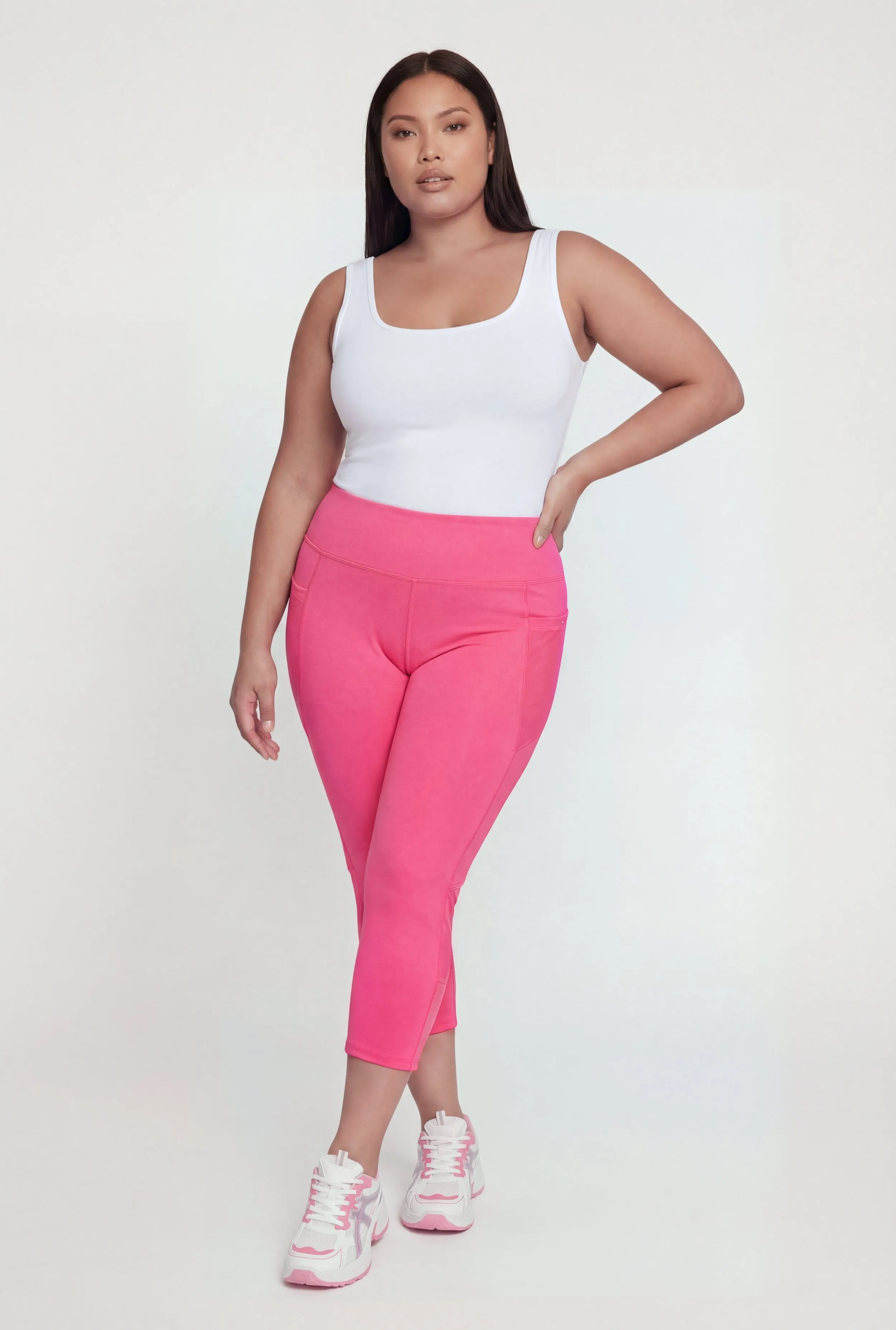 Plus Size Mesh Detail Cropped Leggings with Side Pockets sold by Rainbow