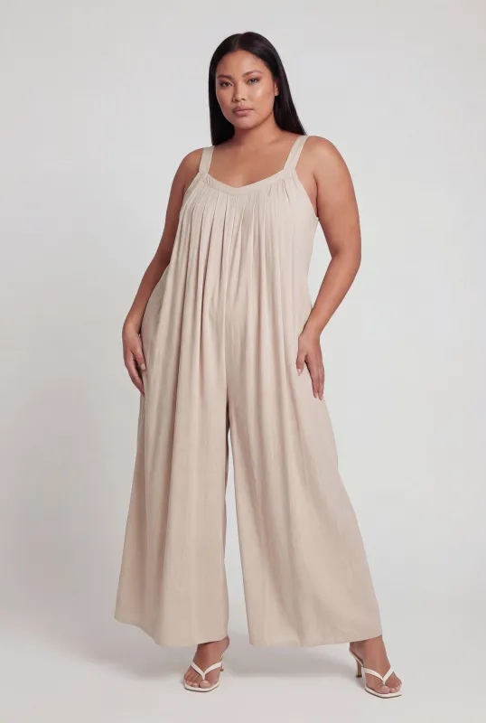 Plus Size Sleeveless Wide Leg Jumpsuit with Pockets made by Rainbow