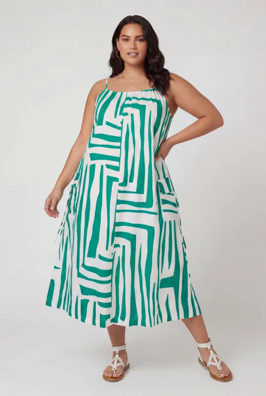 Plus Size Geometric Print Sleeveless Dress with Cargo Pockets made by Rainbow