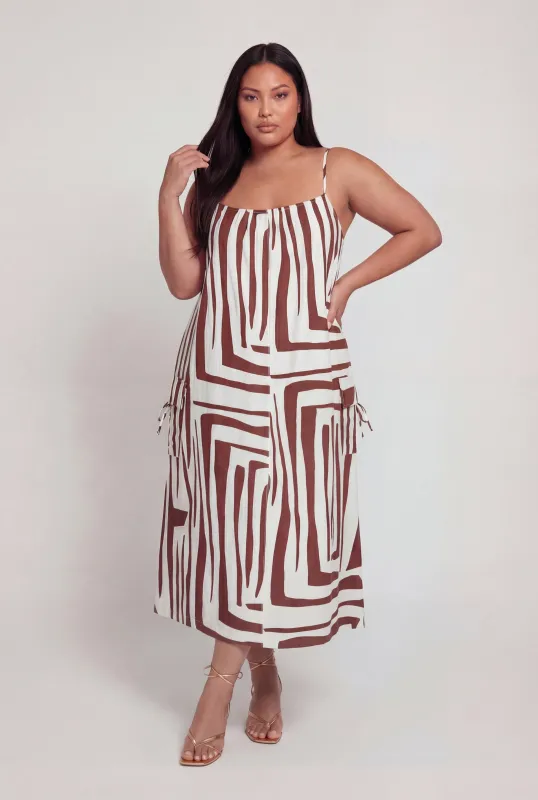 Plus Size Geometric Print Sleeveless Dress with Cargo Pockets made by Rainbow