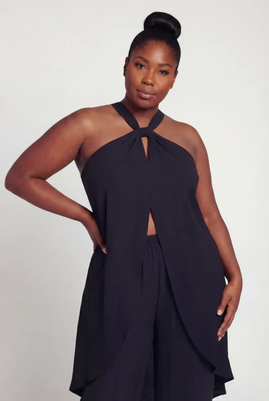 Plus Size Crepe Knit Halter Tunic Blouse made by Rainbow