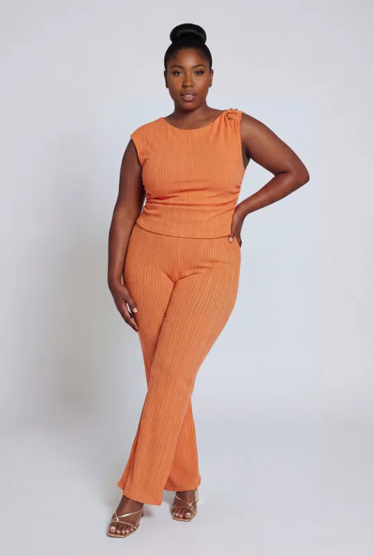 Plus Size Rib Knit Pull On Casual Pants made by Rainbow