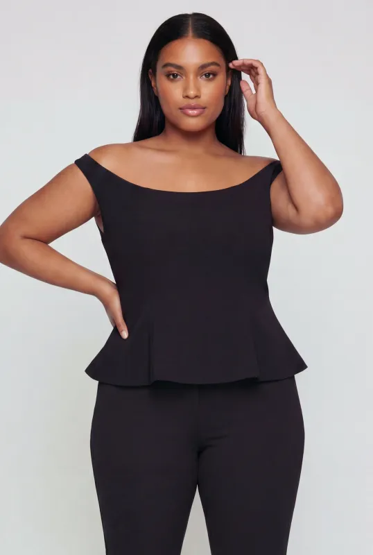 Plus Size Crepe Knit Sleeveless Peplum Blouse made by Rainbow