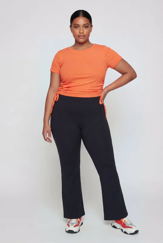 Plus Size Compression Rib Ruched Short Sleeve Top made by Rainbow