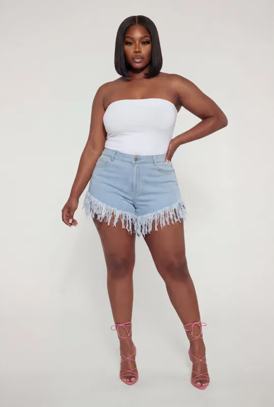 Plus Size Fringe Hem High Waisted Shorts made by Daisy