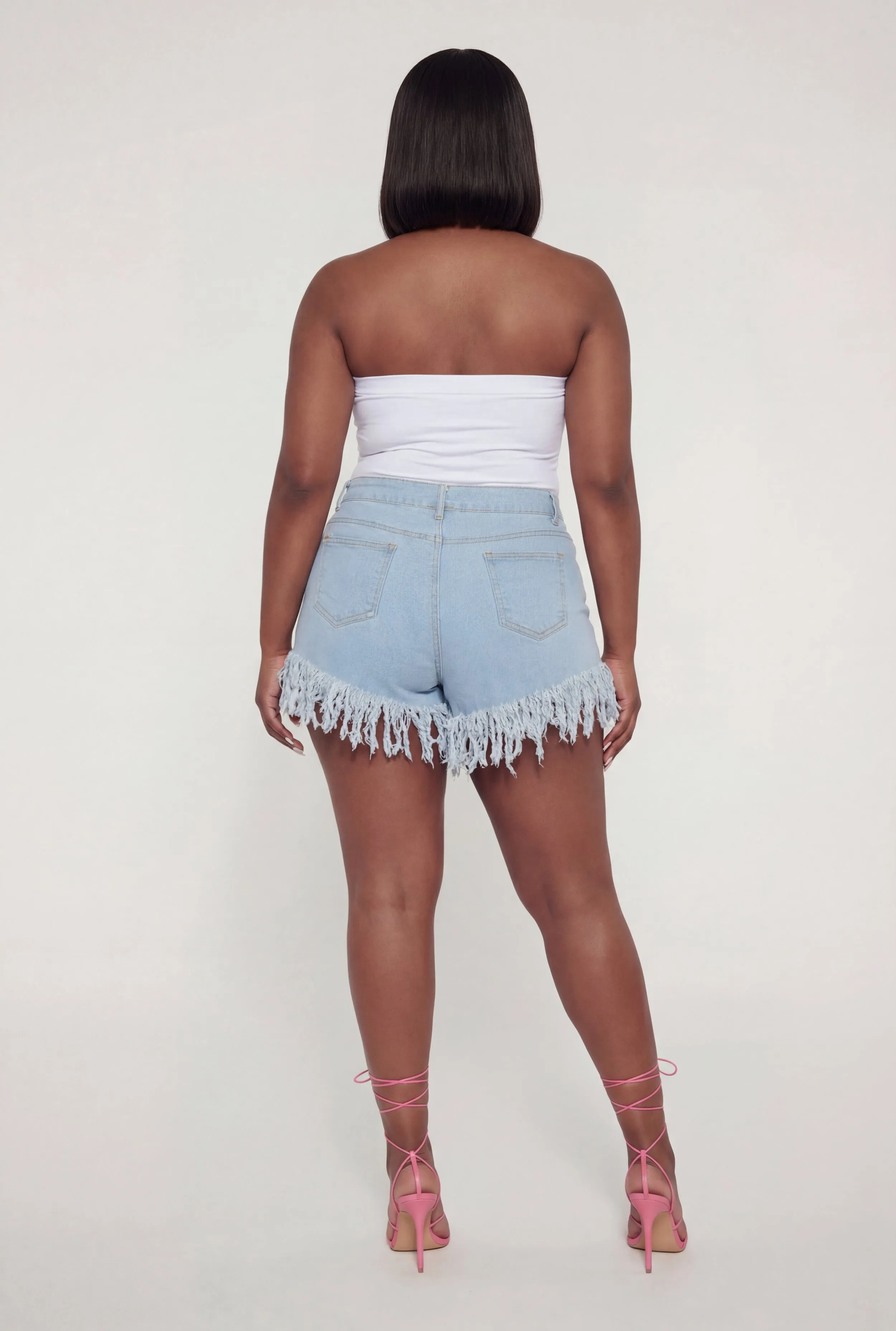 Plus Size Fringe Hem High Waisted Shorts sold by Rainbow product image thumbnail 5