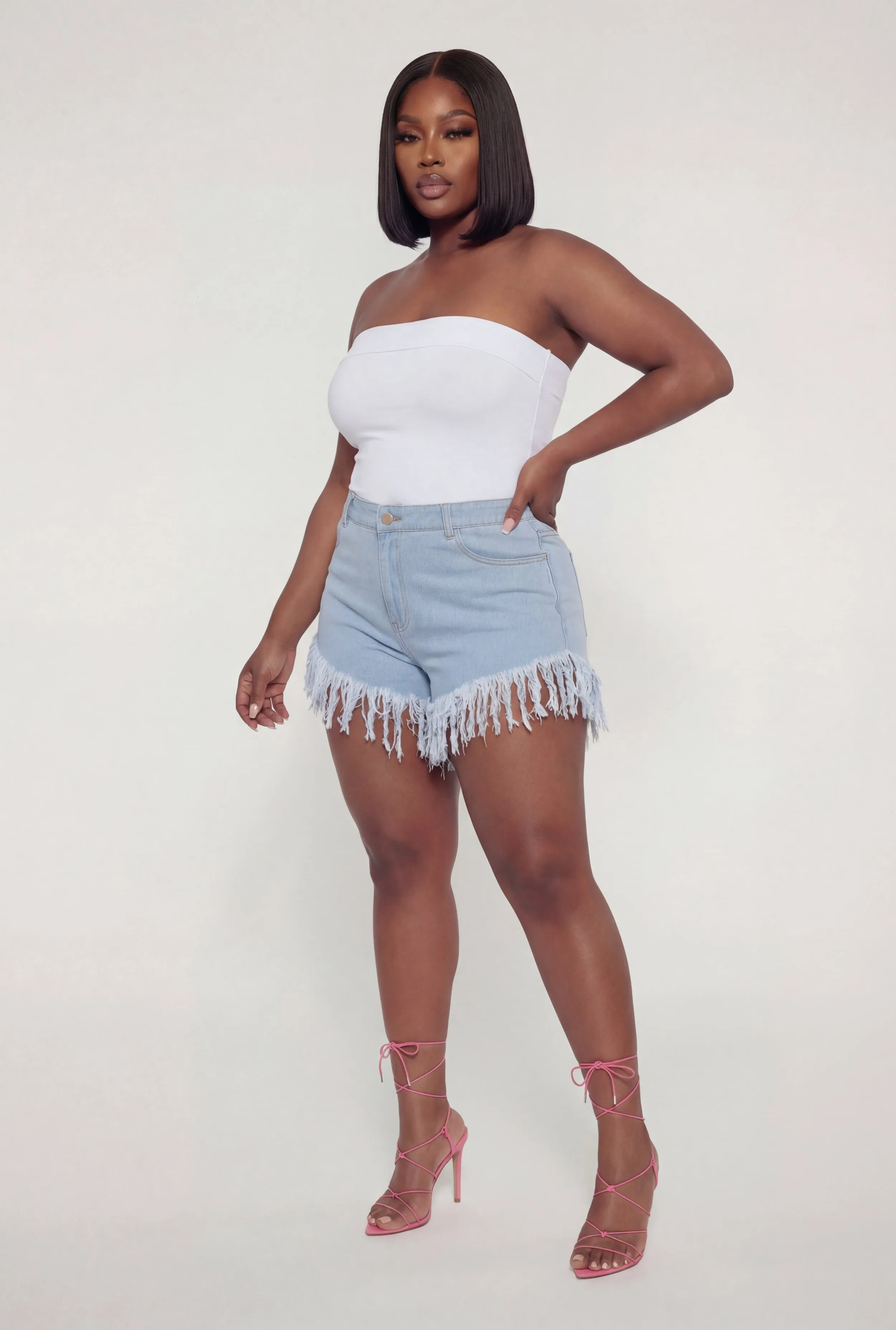Plus Size Fringe Hem High Waisted Shorts sold by Rainbow product image thumbnail 2