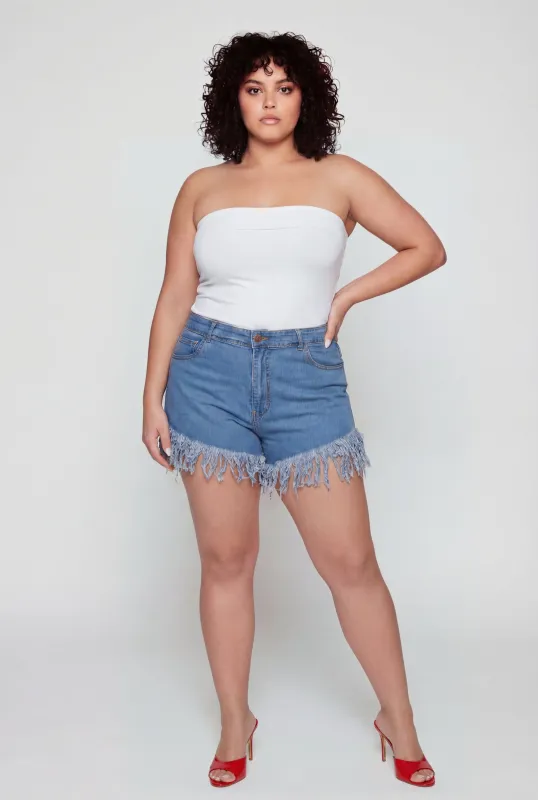 Plus Size Fringe Hem High Waisted Shorts made by Daisy