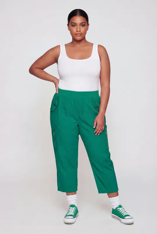 Plus Size High Waisted Zipper Detail Capris Pants made by Rainbow