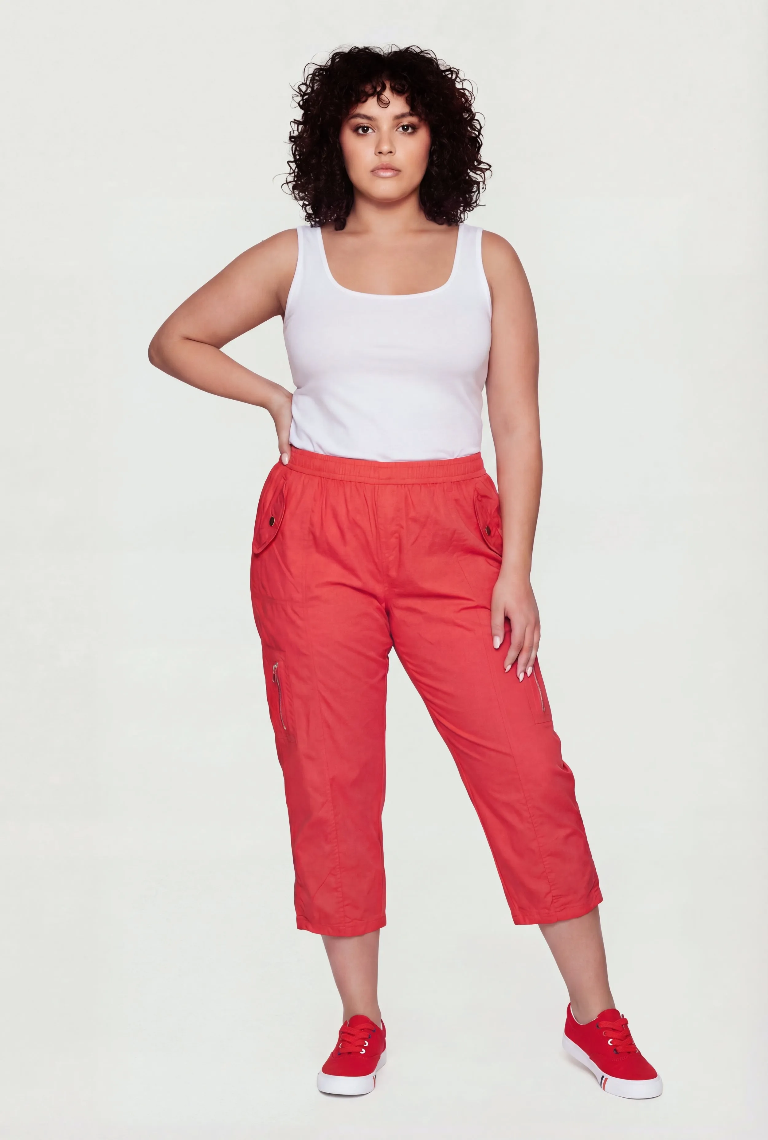 Plus Size High Waisted Zipper Detail Capris Pants sold by Rainbow