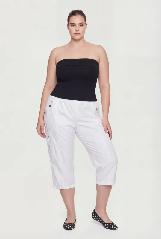 Plus Size High Waisted Zipper Detail Capris Pants made by Rainbow