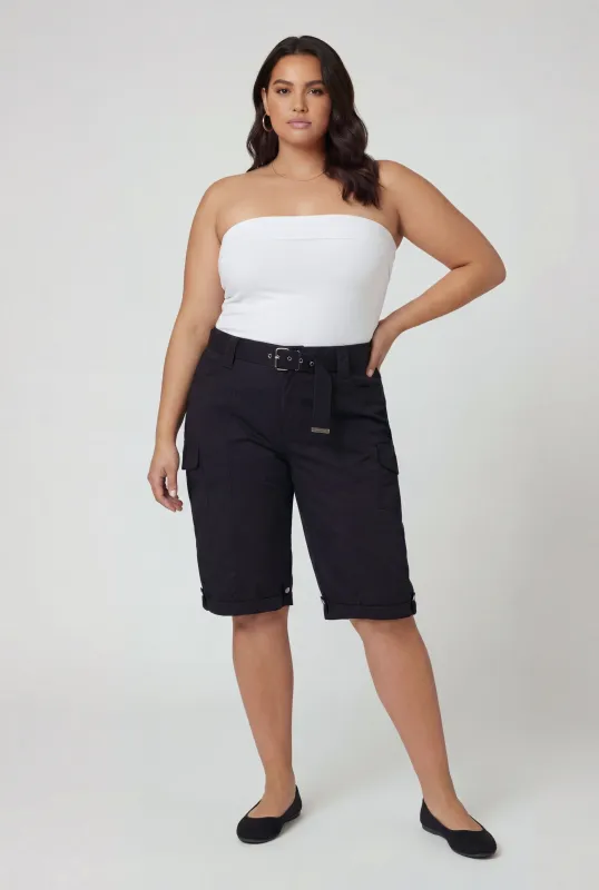 Plus Size Belted Cargo Bermuda Shorts made by Rainbow
