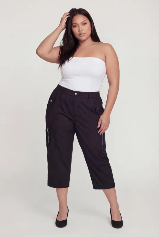 Plus Size High Waisted Zipper Detail Capris Pants made by Rainbow