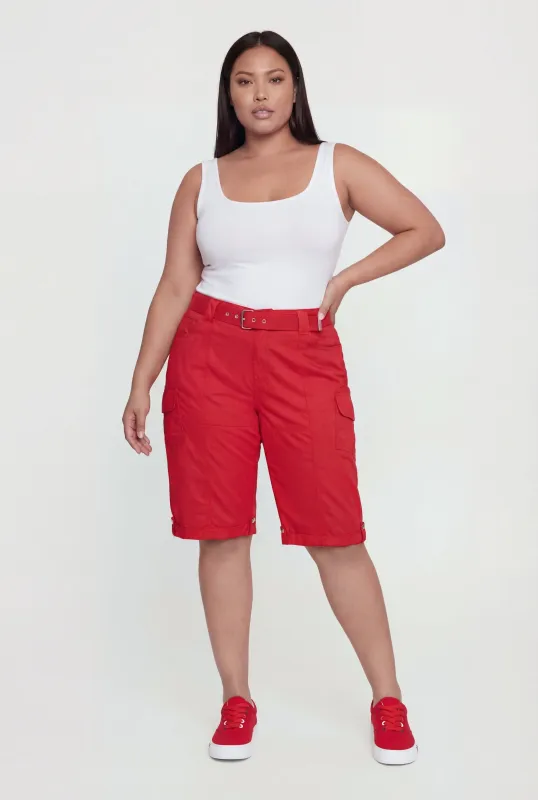 Plus Size Belted Cargo Bermuda Shorts made by Rainbow