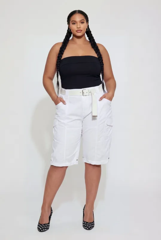 Plus Size Belted Cargo Bermuda Shorts made by Rainbow