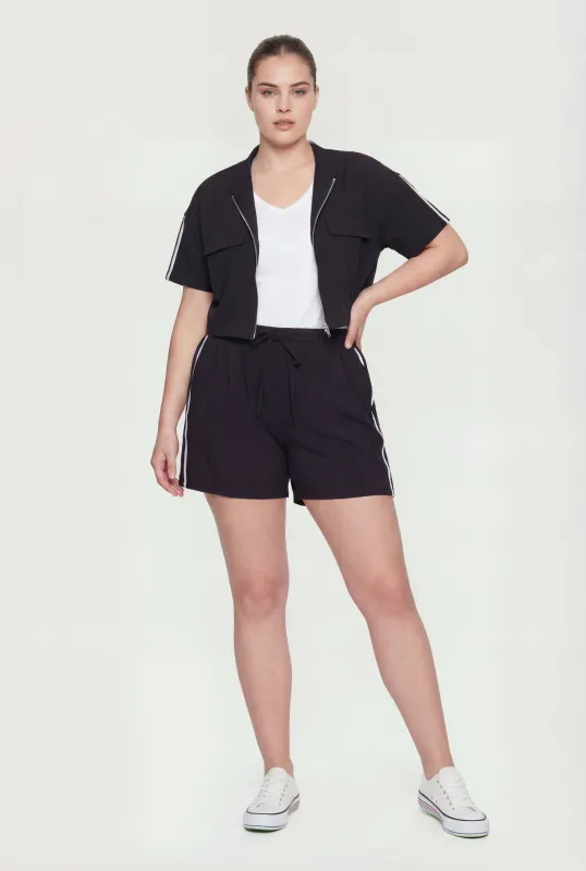 Plus Size Varsity Stripe Drawstring Waist Shorts made by Rainbow