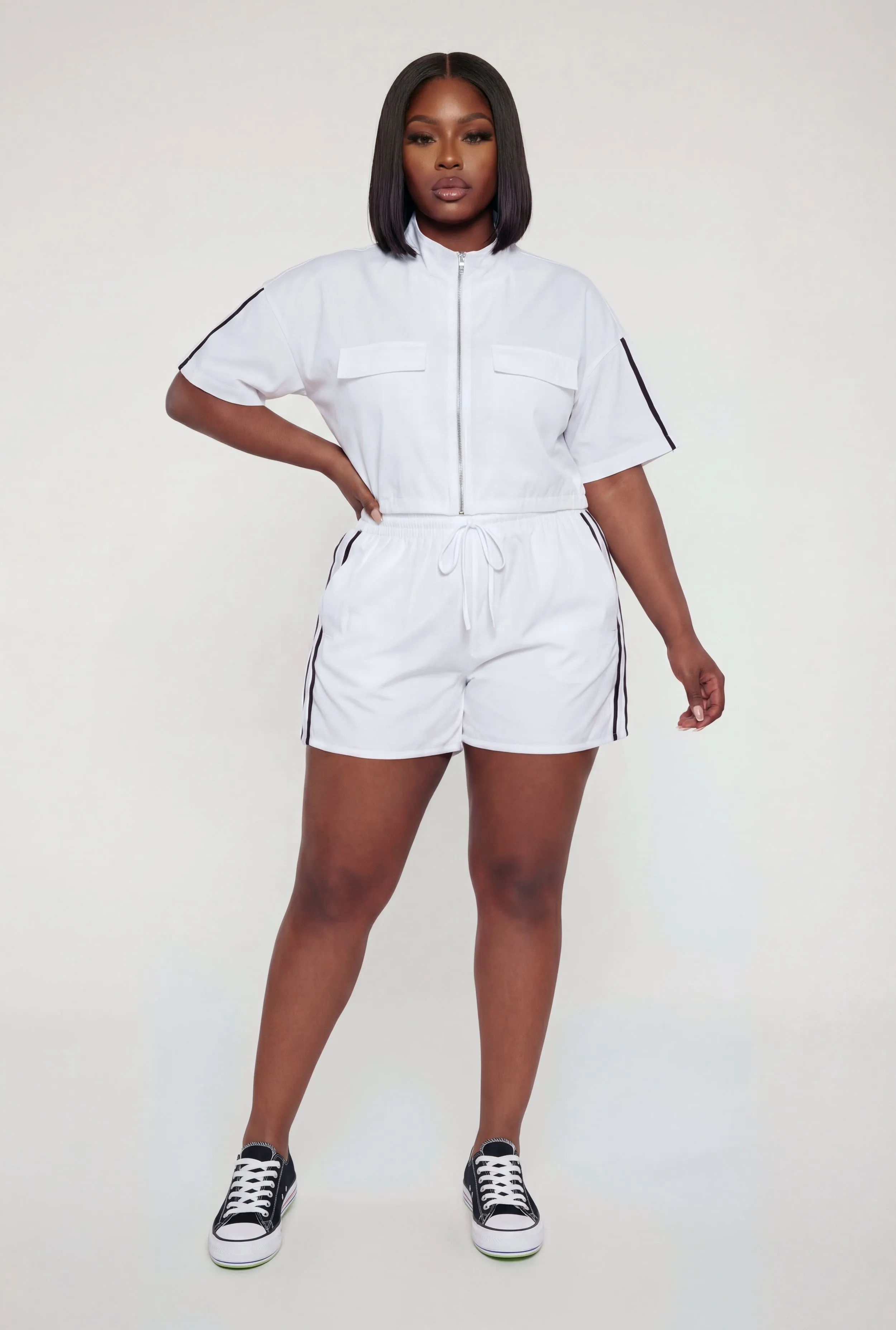 Plus Size Varsity Stripe Drawstring Waist Shorts sold by Rainbow