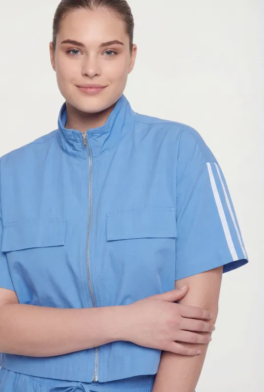 Plus Size Zip Front Cargo Pocket Crop Top made by Rainbow