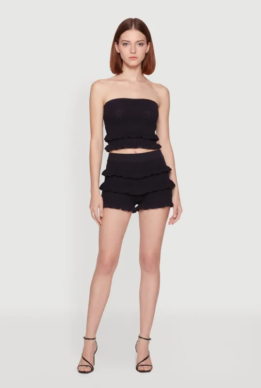 Pointelle Knit Ruffle Trim Shorts made by Almost Famous