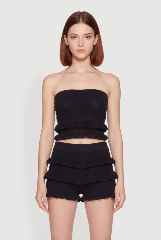 Ruffle Trim Pointelle Knit Crop Top made by Almost Famous